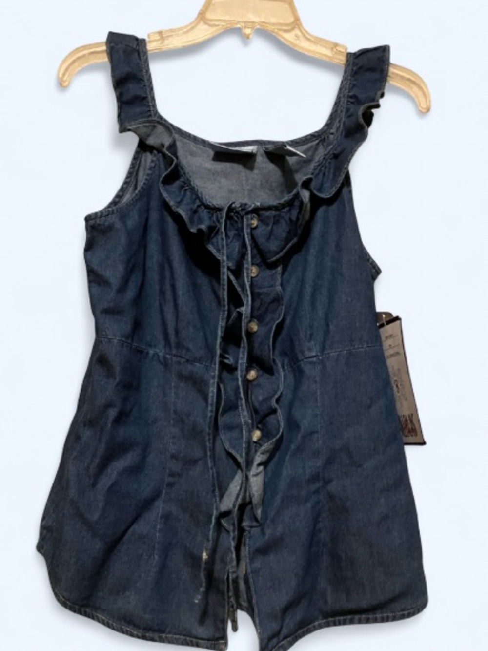 NWT Vintage Bill Blass Jeans Ruffle Denim Tank Top Petite Medium